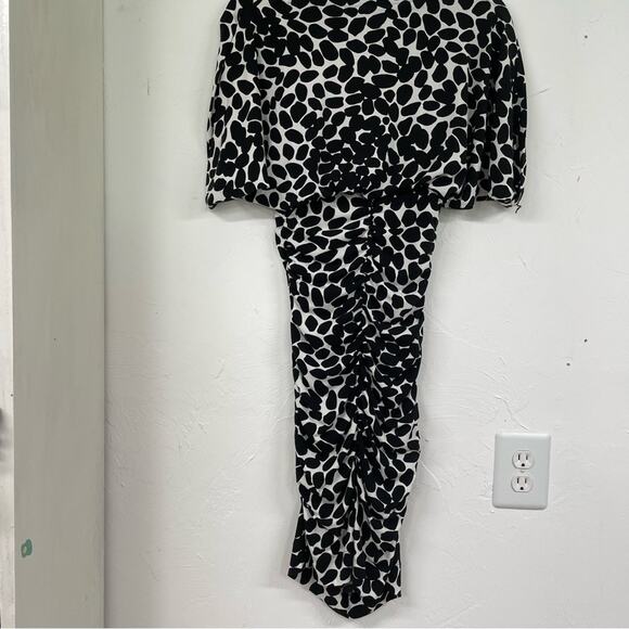 Cache Black White Spotted Ruched Draped Bodycon Mini Dress Womens 2 Vintage 90s - Picture 7 of 12